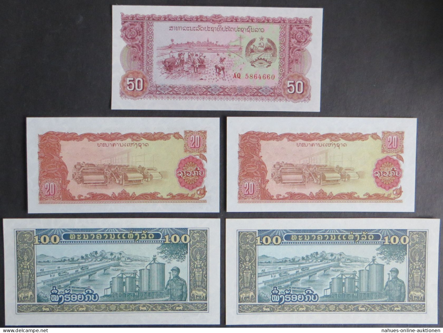 10 Geldscheine Banknoten Volksrepublik Laos P-25-P-30 1-100 Kip Bankfrisch UNC - Sonstige & Ohne Zuordnung