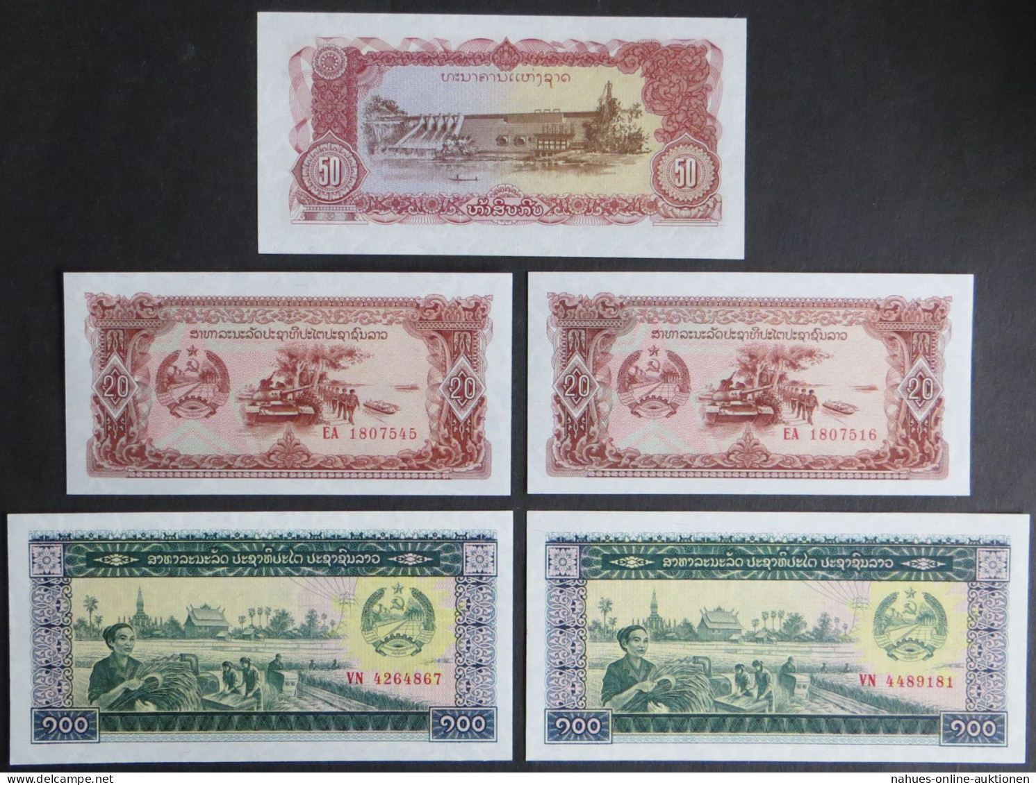 10 Geldscheine Banknoten Volksrepublik Laos P-25-P-30 1-100 Kip Bankfrisch UNC - Andere & Zonder Classificatie