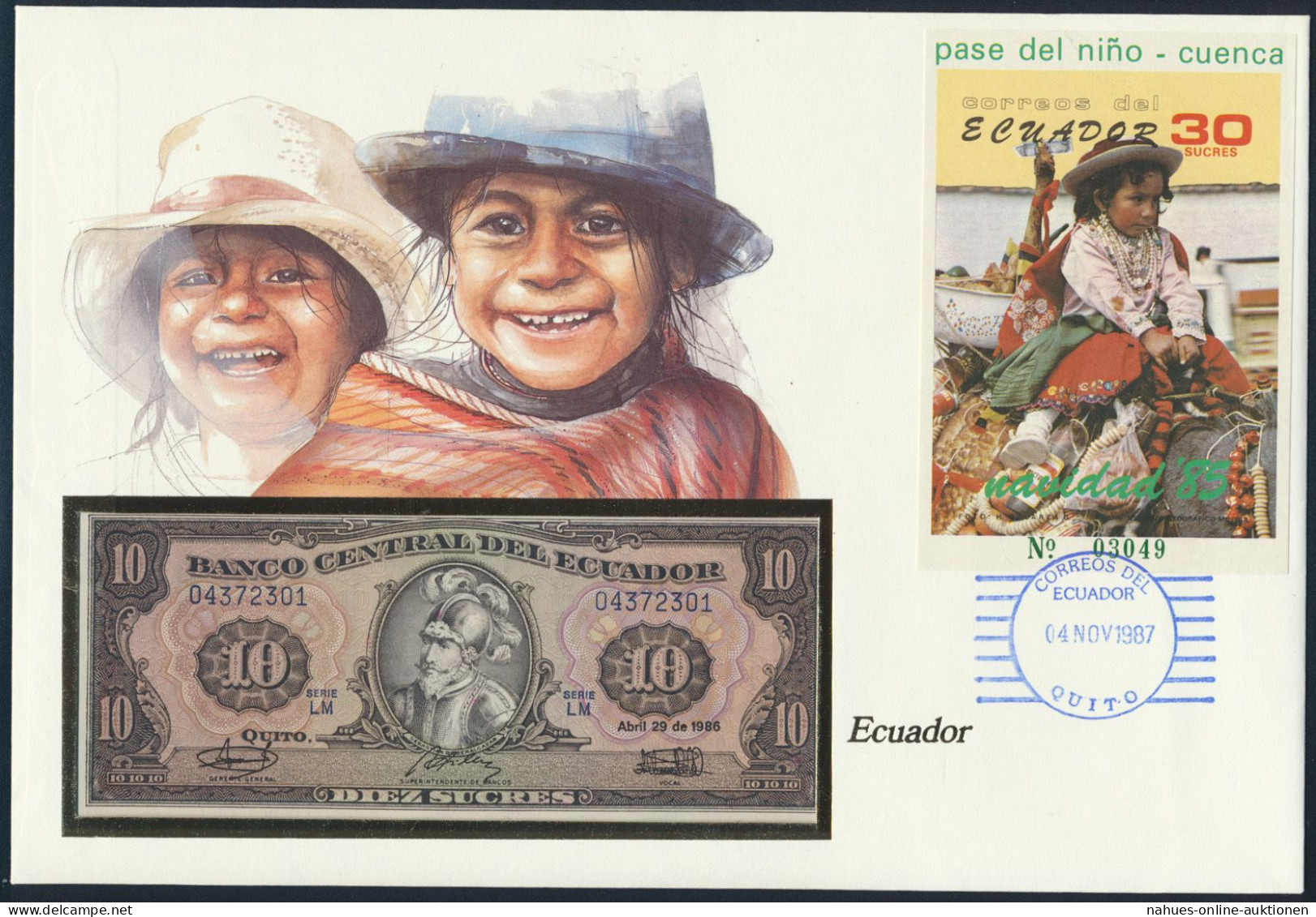 Geldschein Banknote Banknotenbrief Ecuador 10 Sucres P121 1987 - Altri & Non Classificati