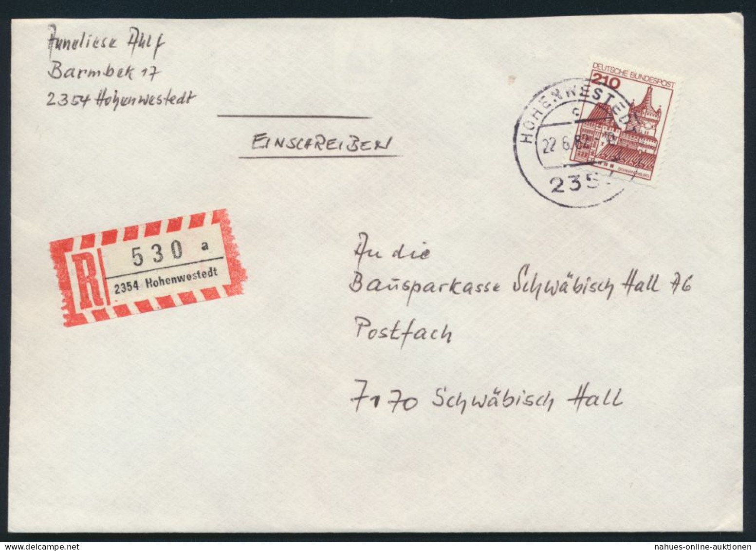 Bund R Brief EF 998 Burgen Schlösser Hohenwestedt Nach Schwäbisch Hall - Storia Postale
