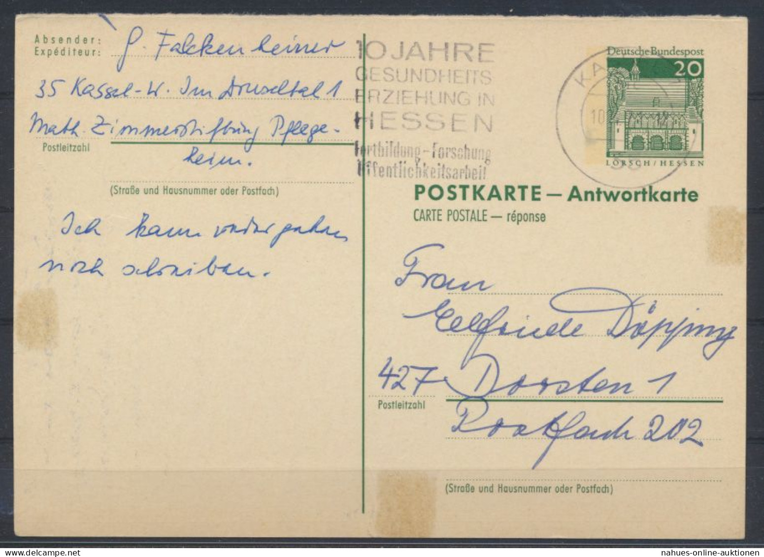 Bund Ganzsache P 94 A Antwort Kassel Nach Dorsten 10.4.1971 - Cartoline - Usati