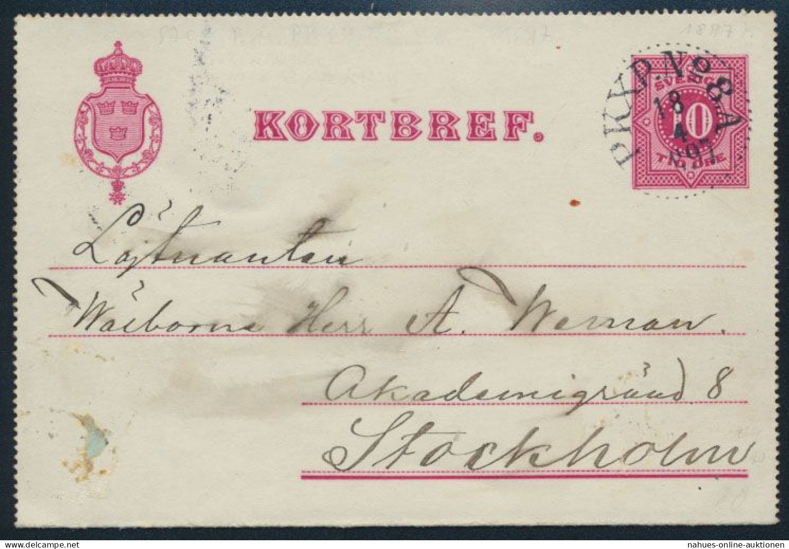 Schweden Ganzsache Kartenbrief K 2 Mit Bahnpost-Stempel PKXP.No. 8.A. Stockholm - Briefe U. Dokumente