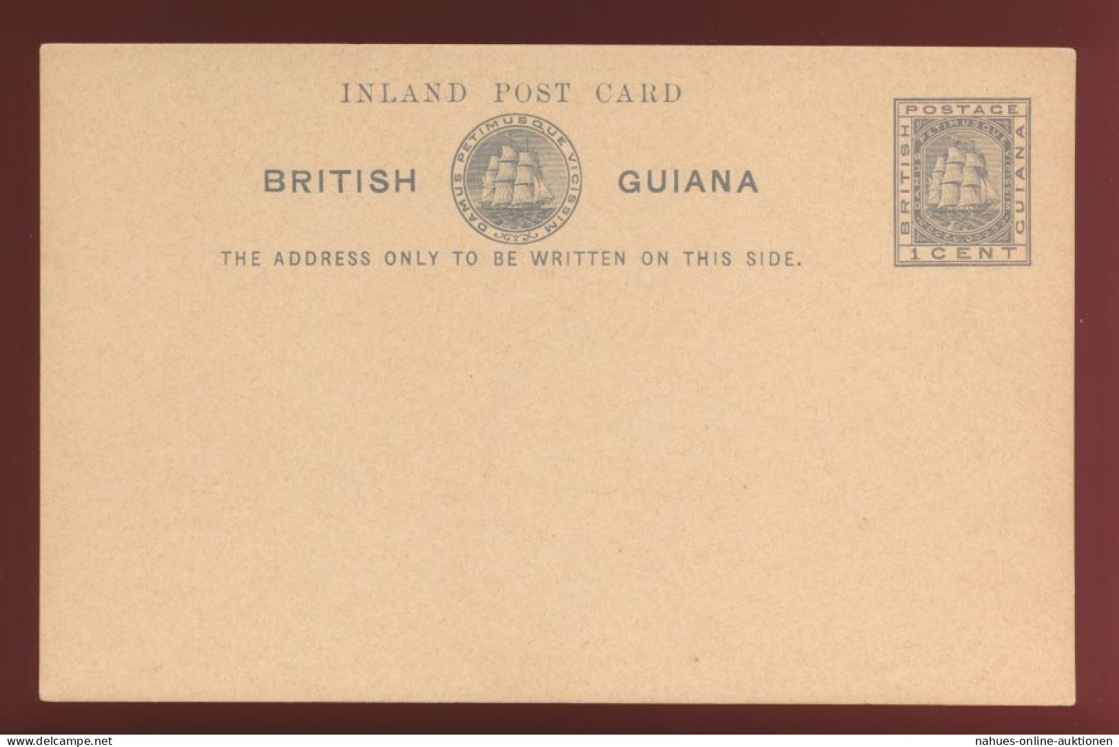 British Guiana Ganzsache Karte 1 Cent Schiff Segelschiff Postal Stationery With - Guiana (1966-...)