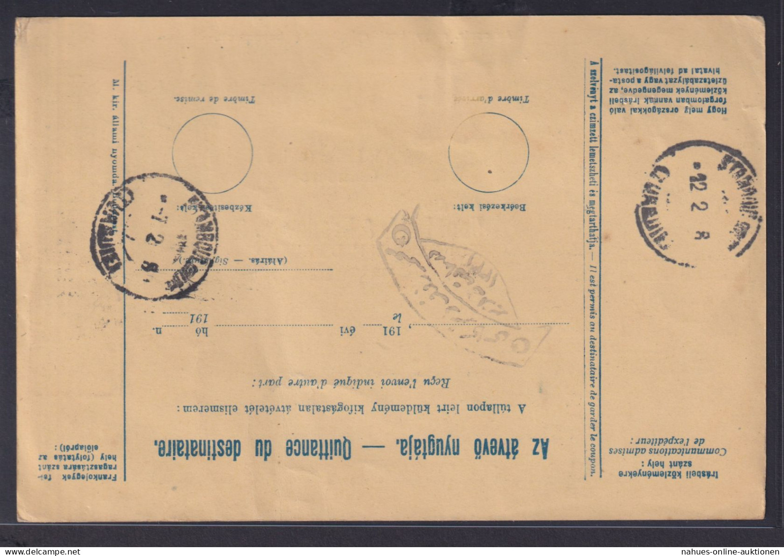 Ungarn Ganzsache Paketkarte 10 Filler Blau Mit ZuF Budapest Nach Konstantinopel - Briefe U. Dokumente