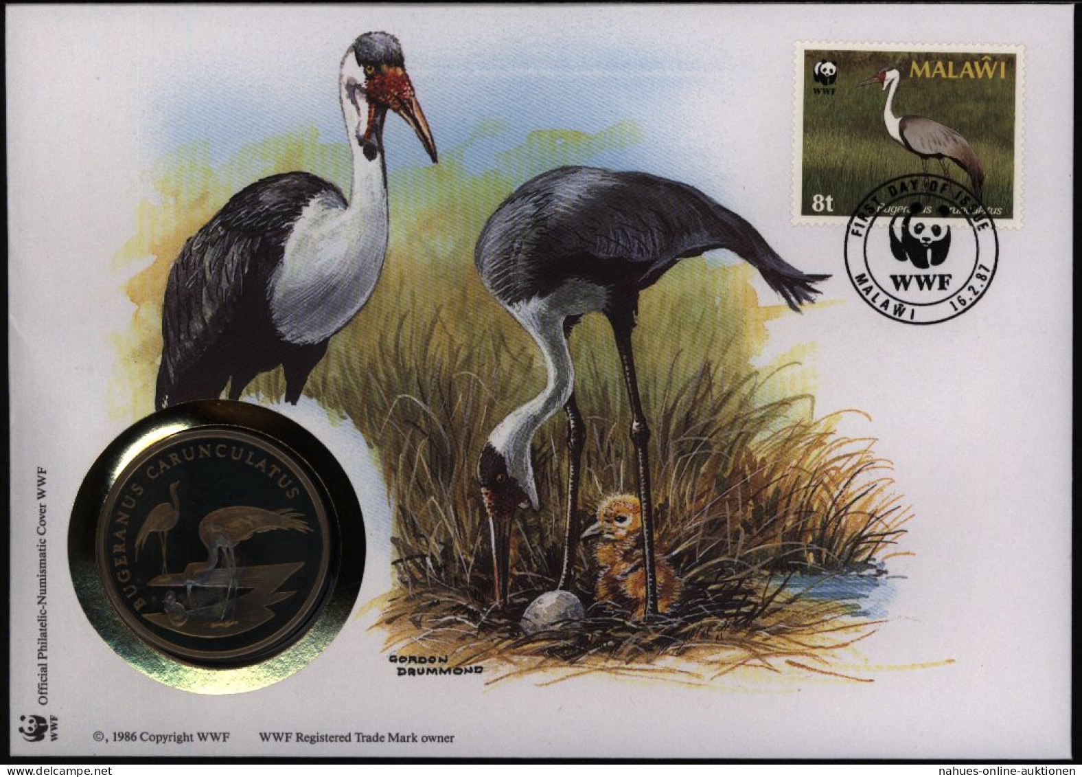Numisbrief Malawi Klunkerkranich Medaille 30 Jahre WWF Tiere Vögel - Autres & Non Classés