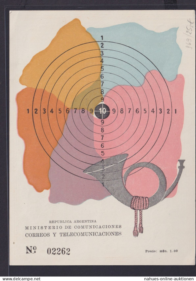 Argentinien Posthorn Sonderblatt Zielscheibe Ministerium Für Kommunikation Post - Covers & Documents