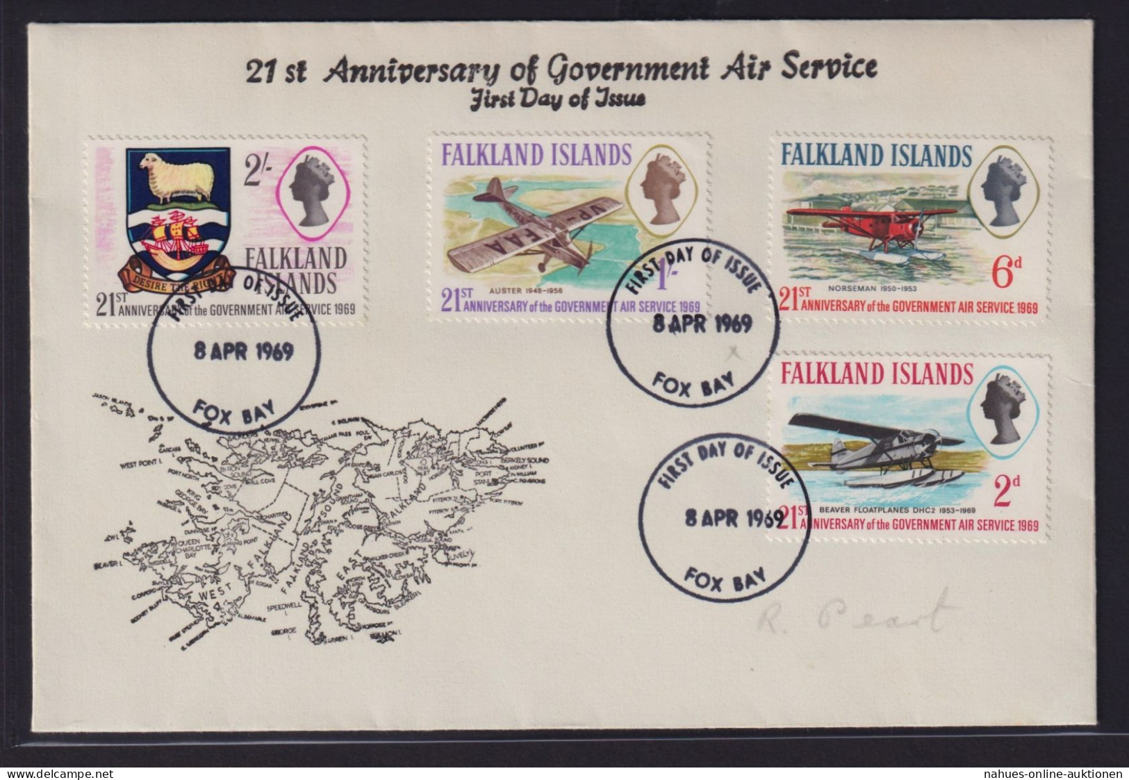 Falklandinseln Brief 175-178 Regierungsflugdienst Flugzeuge Landkarte Toller FDC - Falkland Islands