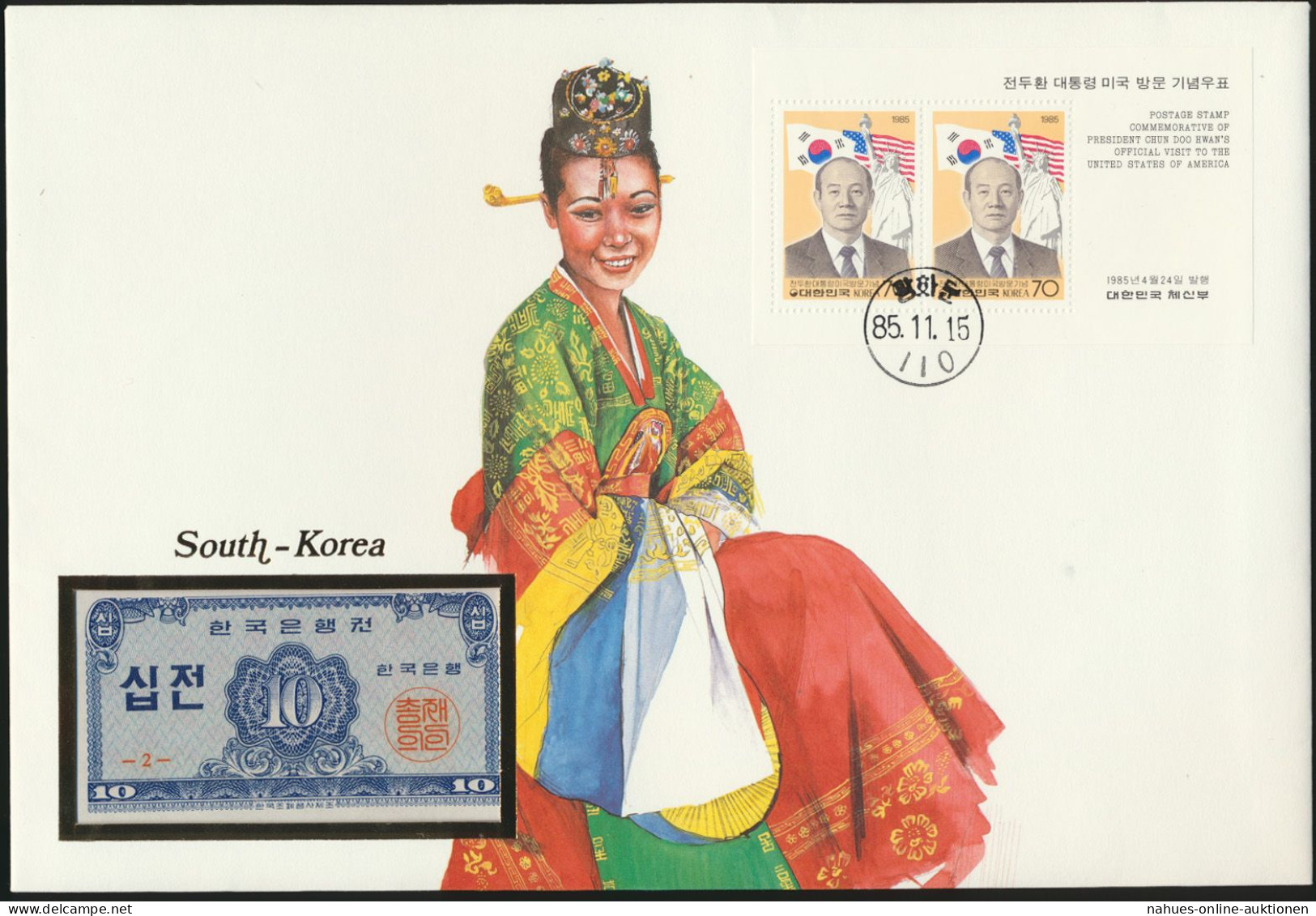 Geldschein Banknotenbrief Südkorea Trachten P28 Schein Und Briefmarkenausgabe - Otros & Sin Clasificación