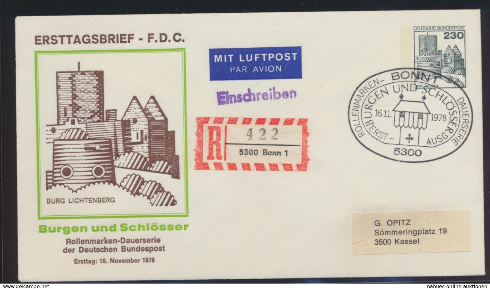 Berlin Ganzsache Per Einschreiben Brugen & Schlösser Bonn Nach Kassel FDC - Cartes Postales - Oblitérées