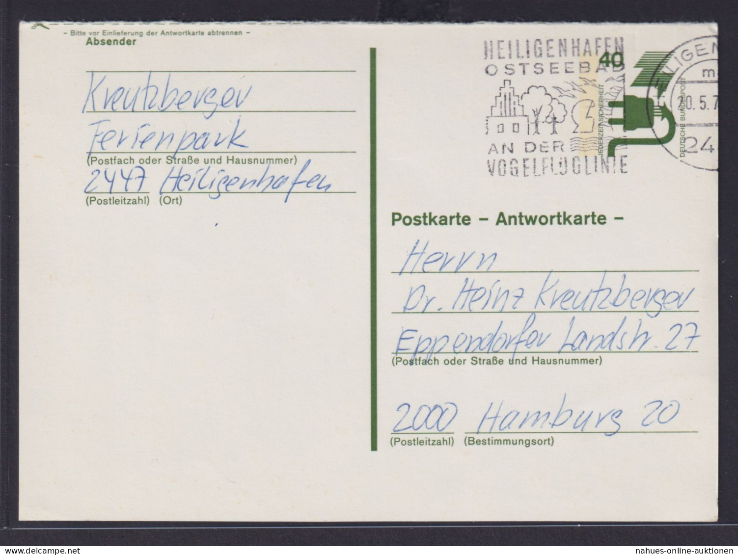 Bund Ganzsache Unfallverhütung + ZuF Industrie & T. P 119 Antwort Heiligenhafen - Cartes Postales - Oblitérées