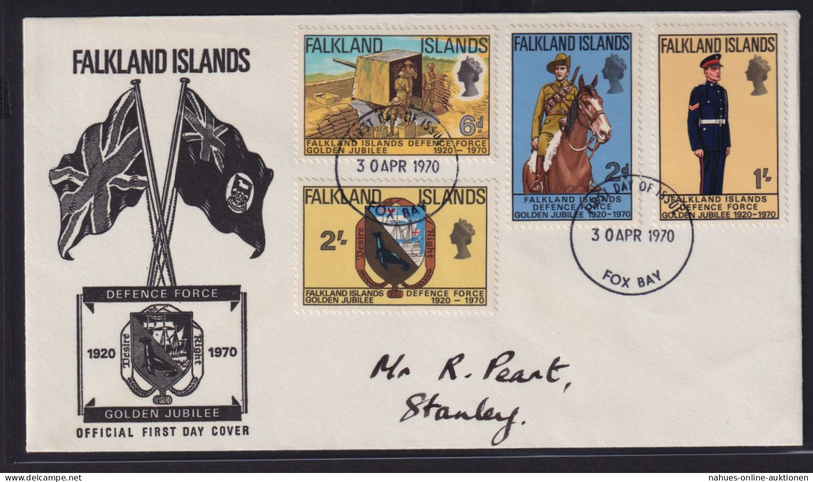 Falklandinseln Brief 183-186 Verteidigungsstreitkräfte Als FDC 30.4.1970 - Islas Malvinas