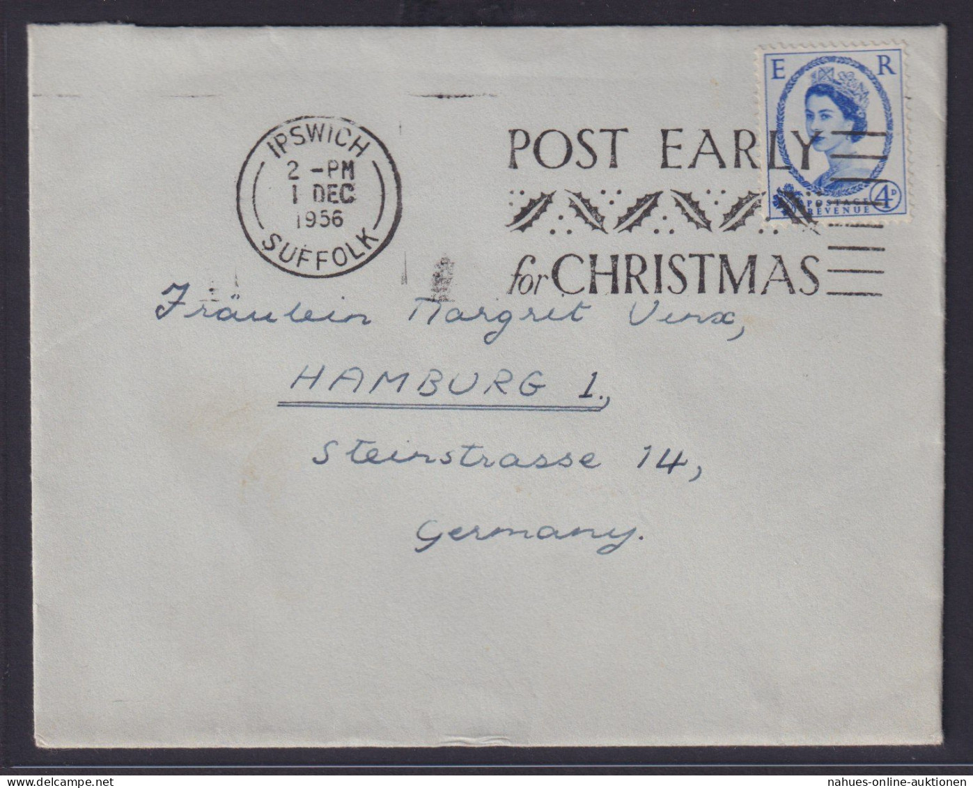 Großbritannien Brief Weihnachten Schöner Stempel Ipswich Suffolk N. Hamburg Auf - Brieven En Documenten