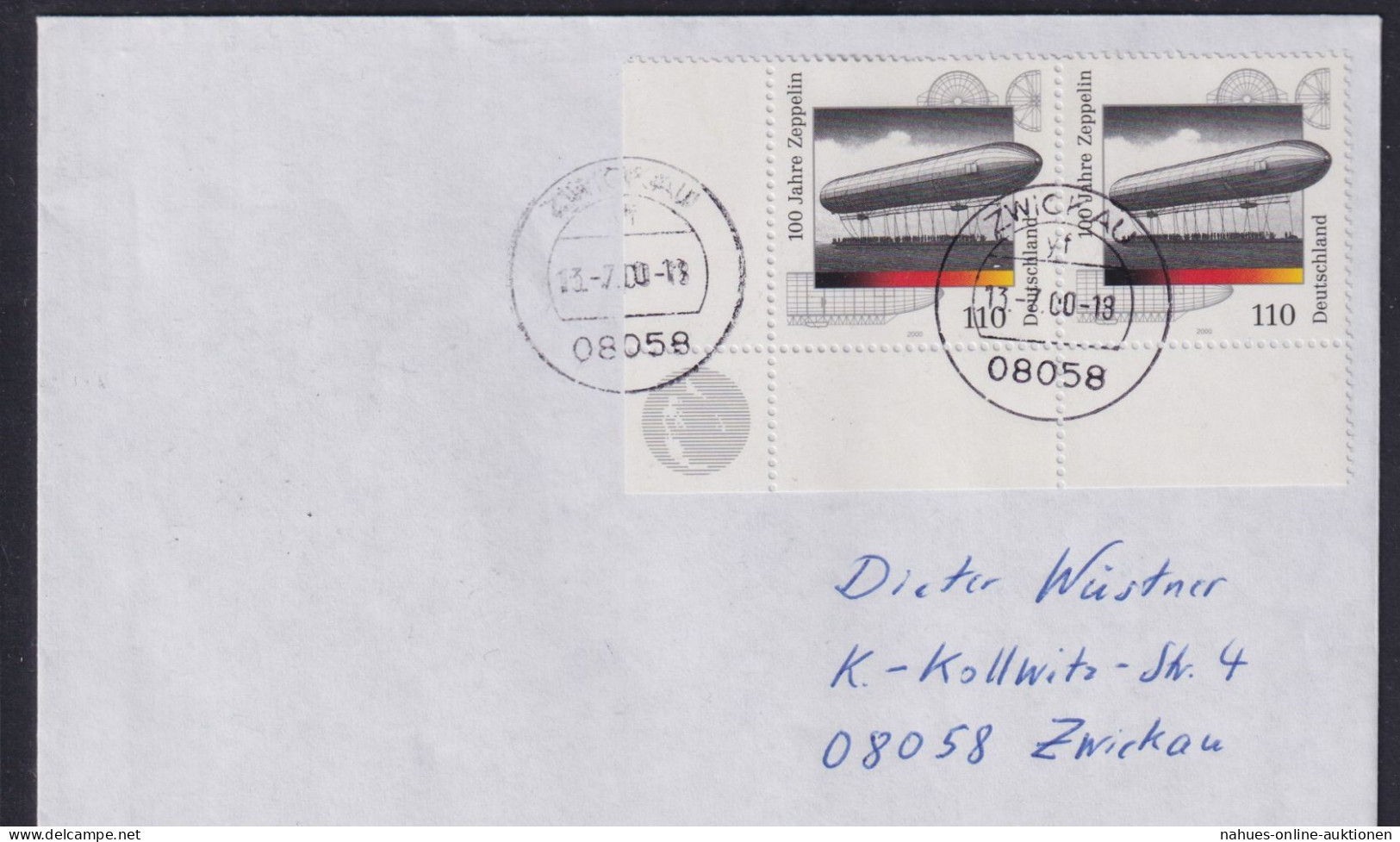 Bund Zeppelin Bogenecke Eckrand Paar Brief Von Zwickau - Storia Postale