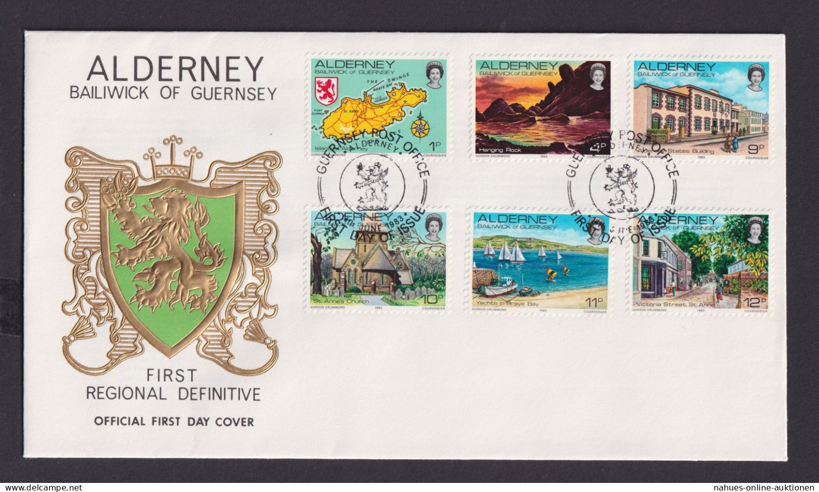 Großbritannien Guernsey Alderney 1-12 Schöner Prägebrief Ansichten Queen - Guernsey
