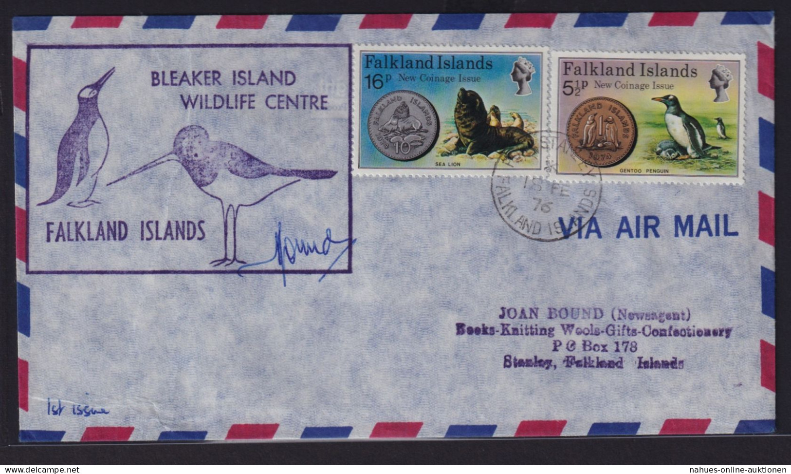 Falklandinseln Brief 241 + 244 16p Neue Münzen Tiere Seelöwe Pinguin - Falklandinseln