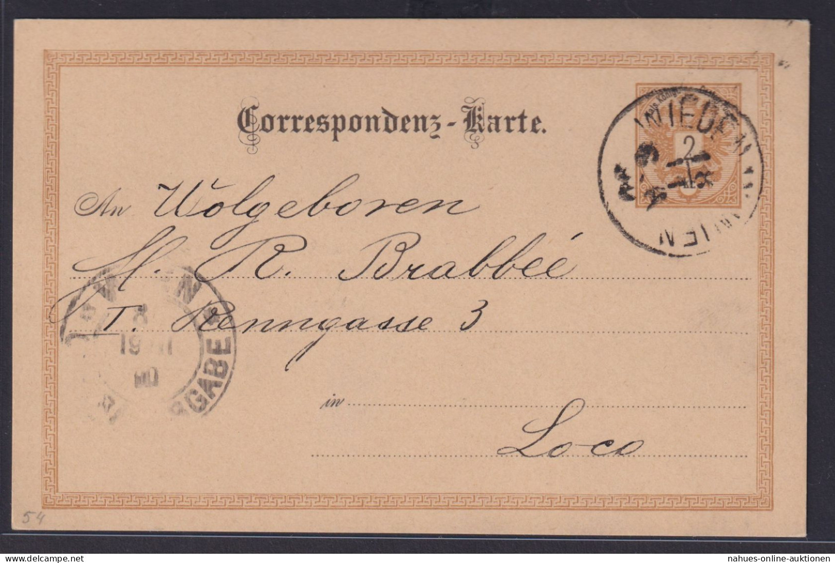 Österreich Ganzsache 2 Kreuzer Ab Wieden Wien 18.11.1890 - Other & Unclassified