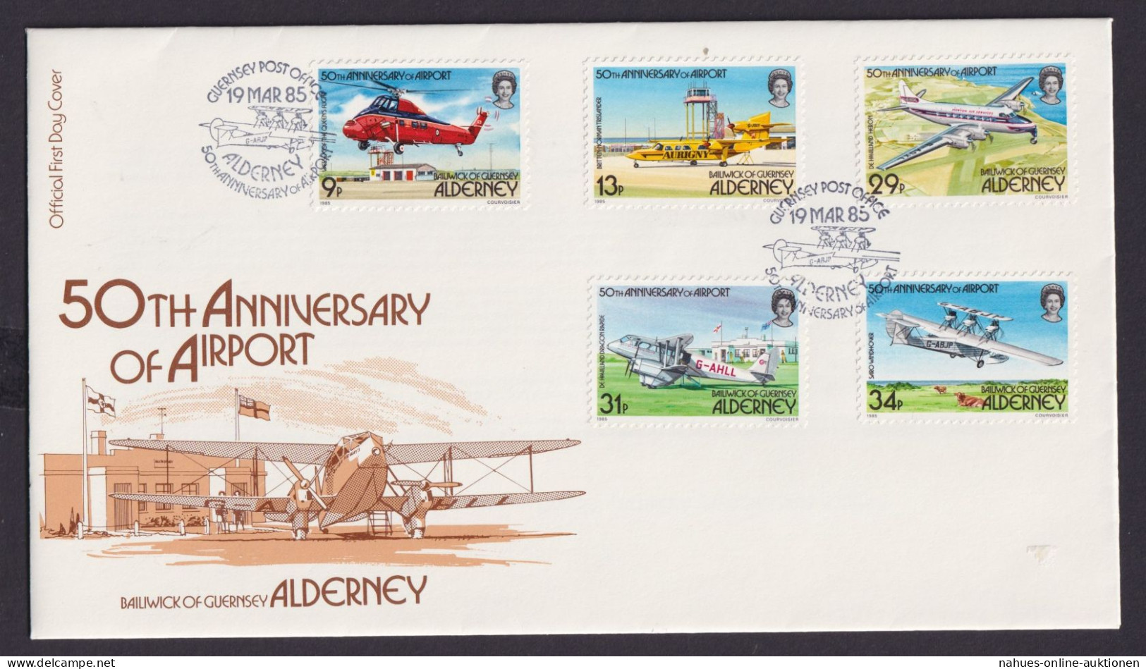 Großbritannien Guernsey Alderney 18-34 Flughafen Flugzeuge Flugpost Queen - Guernesey