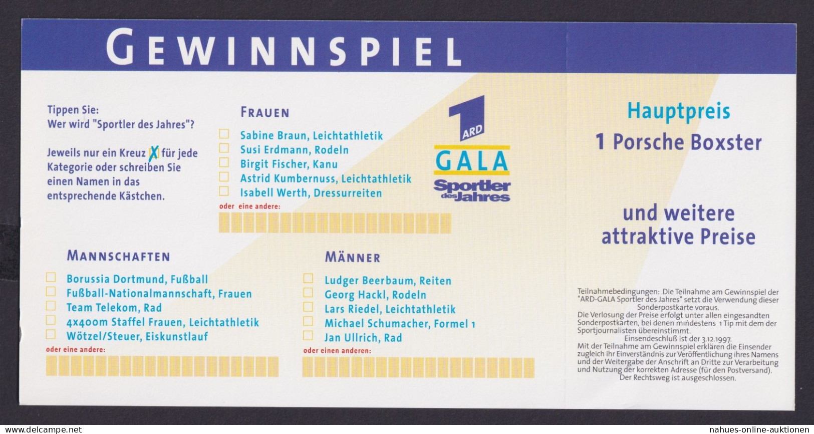 Bund Ganzsache FP 14 Medienlotterie Wertstempel 100+50 ARD Gala Sporthilfe - Postcards - Used