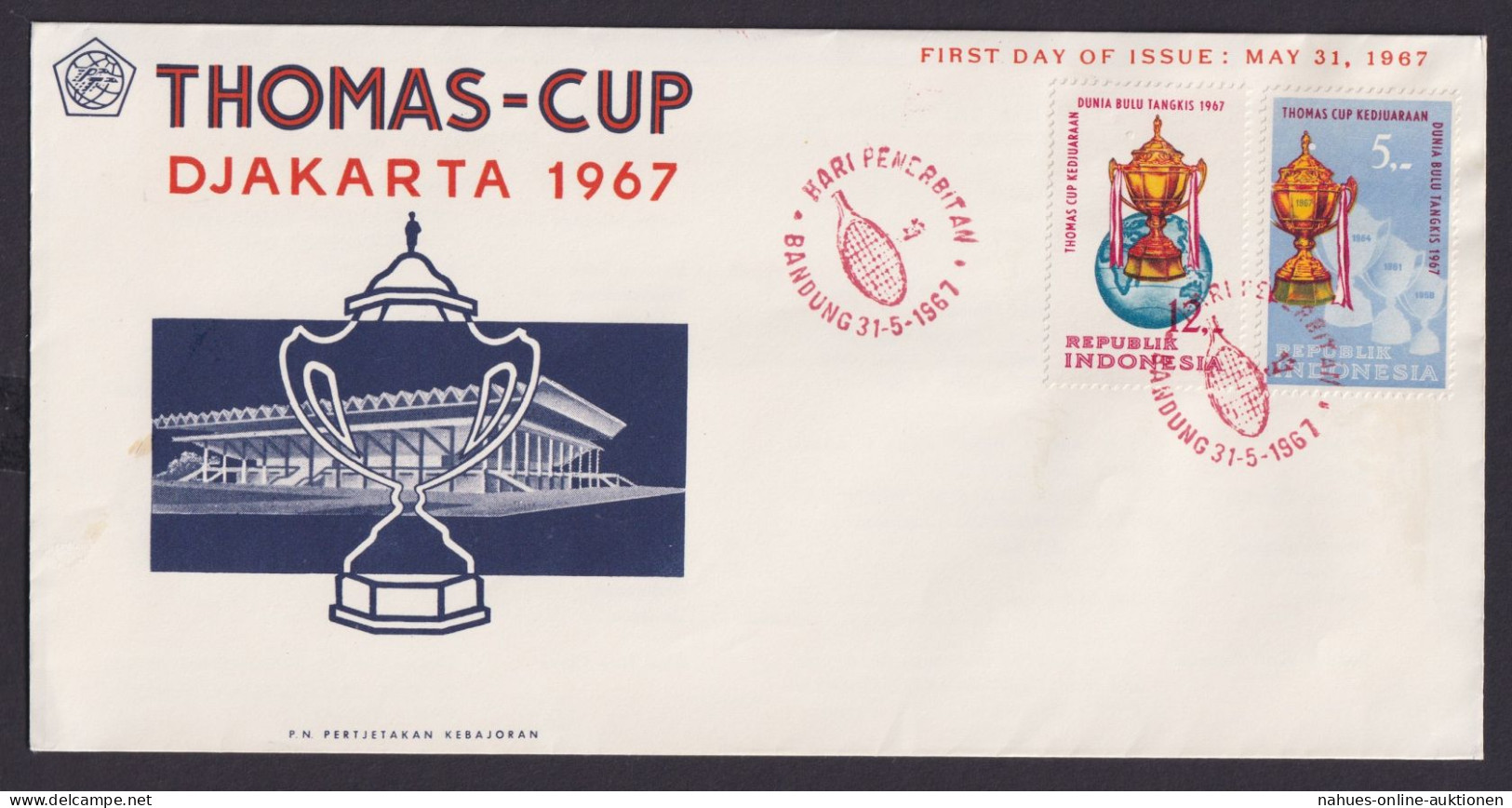 Indonesien Brief Sport Badminthon Weltmeisterschaft Djakarta FDC Vom 31.5.1967 - Indonesia