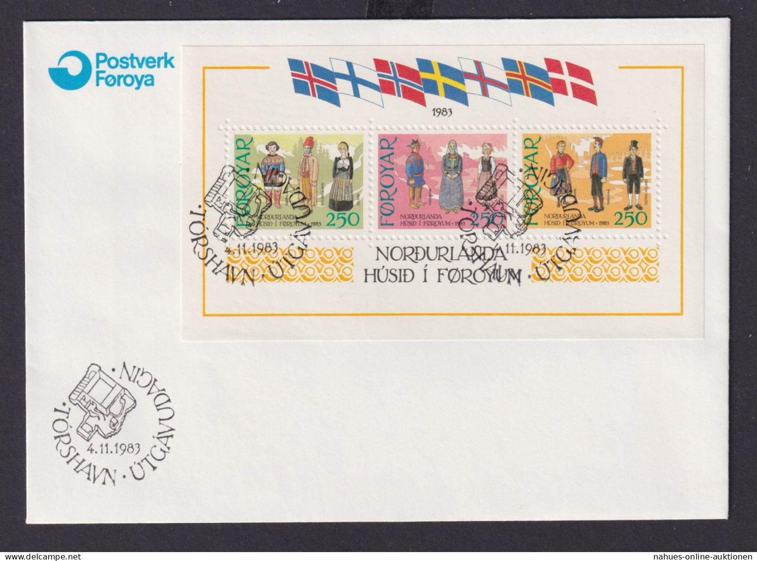 Färöer Føroyar Block 1 Kulturhaus Haus Des Nordens FDC 4.11.1983 - Féroé (Iles)