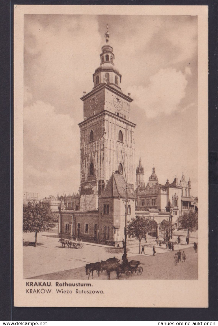 Ansichtskarte Krakau Polen Rathausturm Pferdefuhrwerk Nach Budweis Tschechien - Pologne