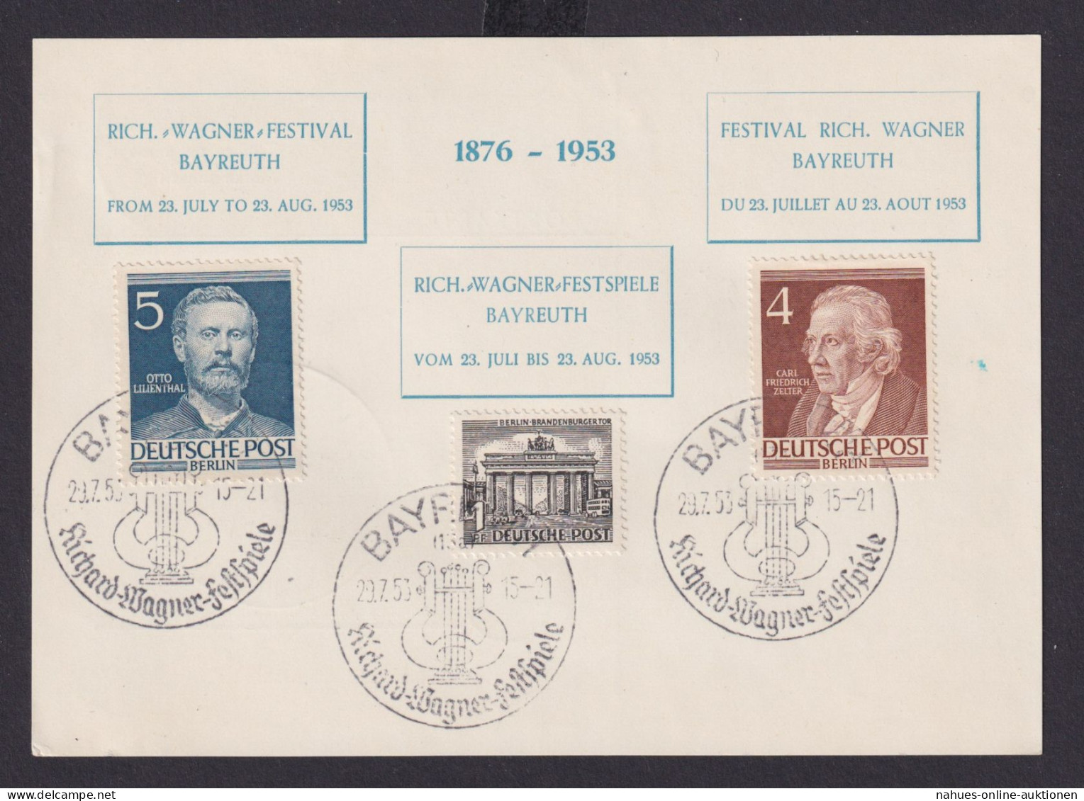 Berlin Bund Attr. Sonderkarte Musik Theater Richard Wagner Festspiele Bayreuth - Lettres & Documents