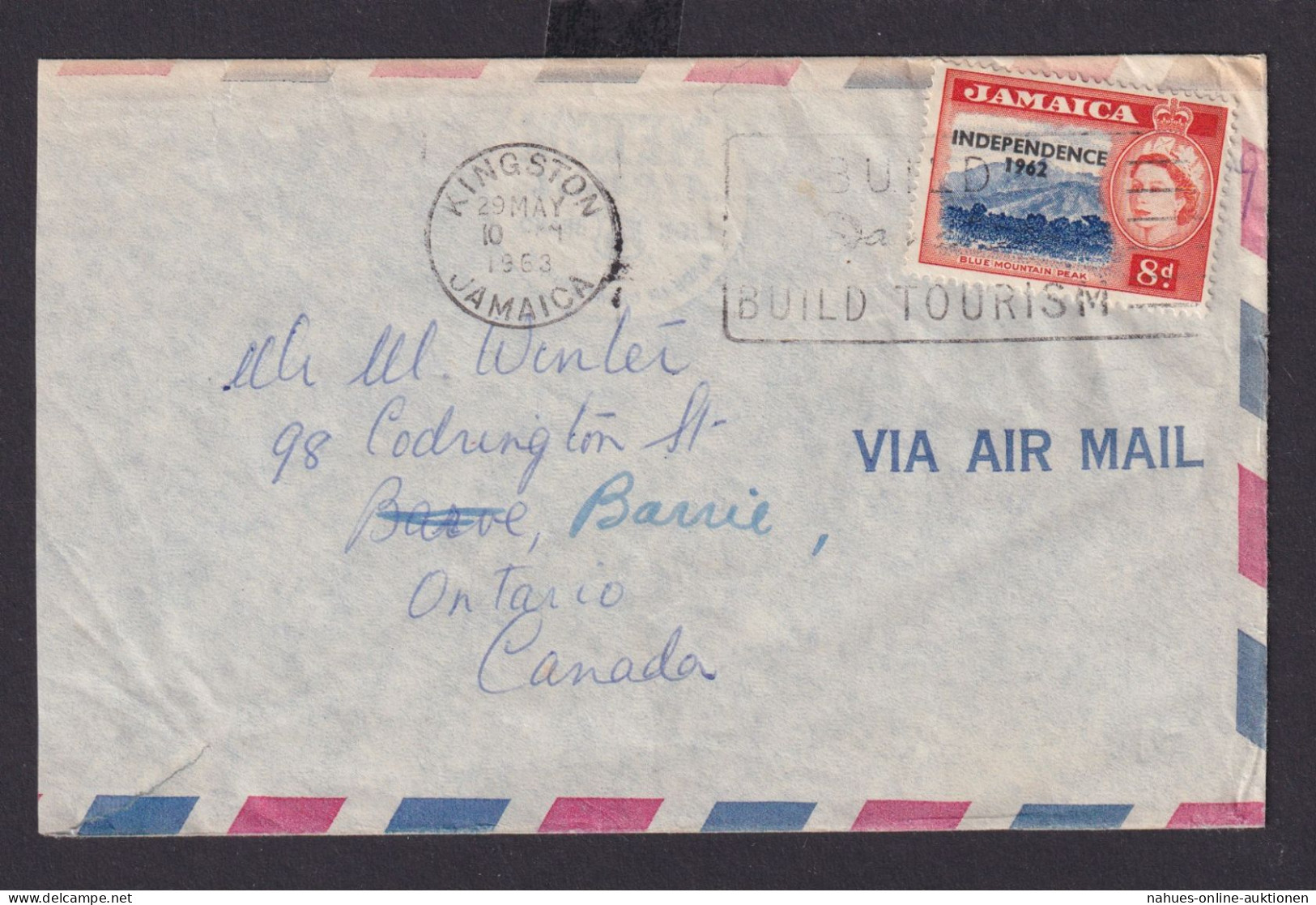 Jamaika Brief EF Queen Elisabeth 8d Masch.St. Kingston Build Tourism N. Ontario - Jamaique (1962-...)