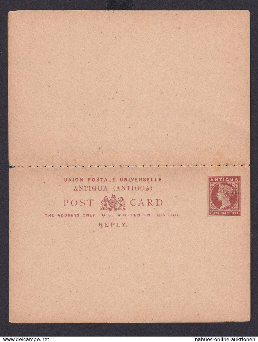 Briefmarken Britische Kolonien Antigua Ganzsache Queen Victoria Frage & Antwort - Antigua Et Barbuda (1981-...)
