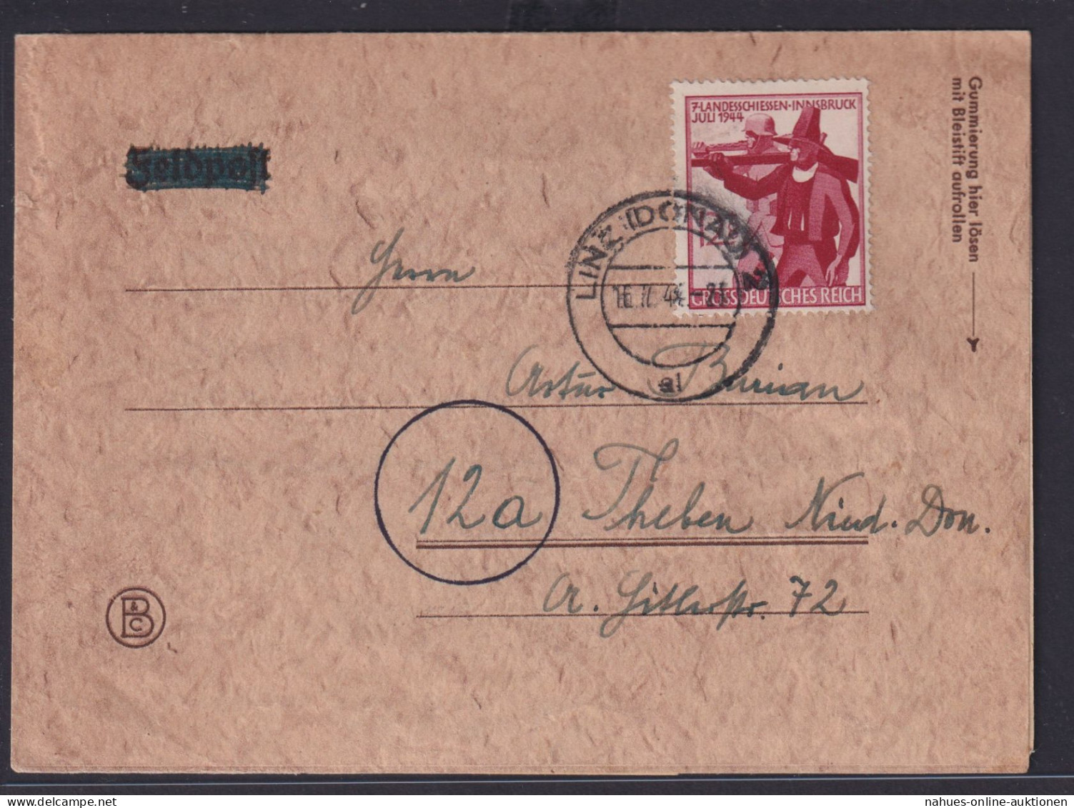 Ostmark Linz Deutsches Reich Brief EF 898 Landesschießen Tirol Österreich - Covers & Documents