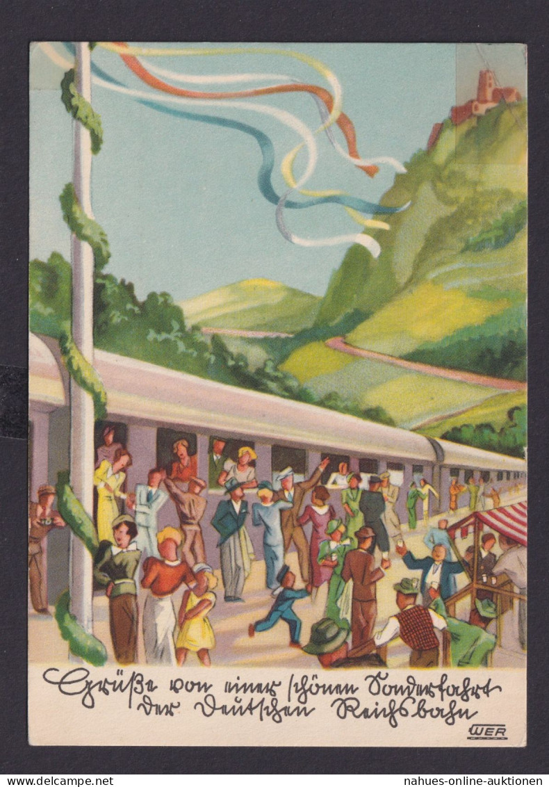 Eisenbahn Ansichtskarte Künstlerkarte Ausflug Mit D. Reichsbahn Bergpanorama - Sonstige & Ohne Zuordnung