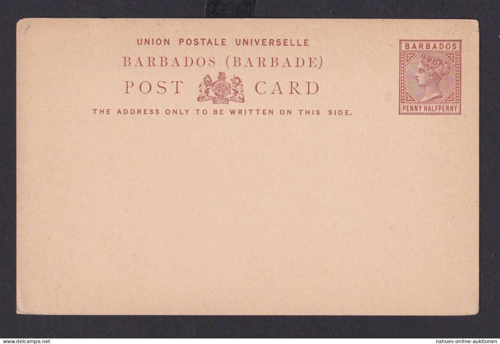 Karibik Barbados Ganzsache Postcard Queen Victoria 1 1/2 Penny - Barbades (1966-...)