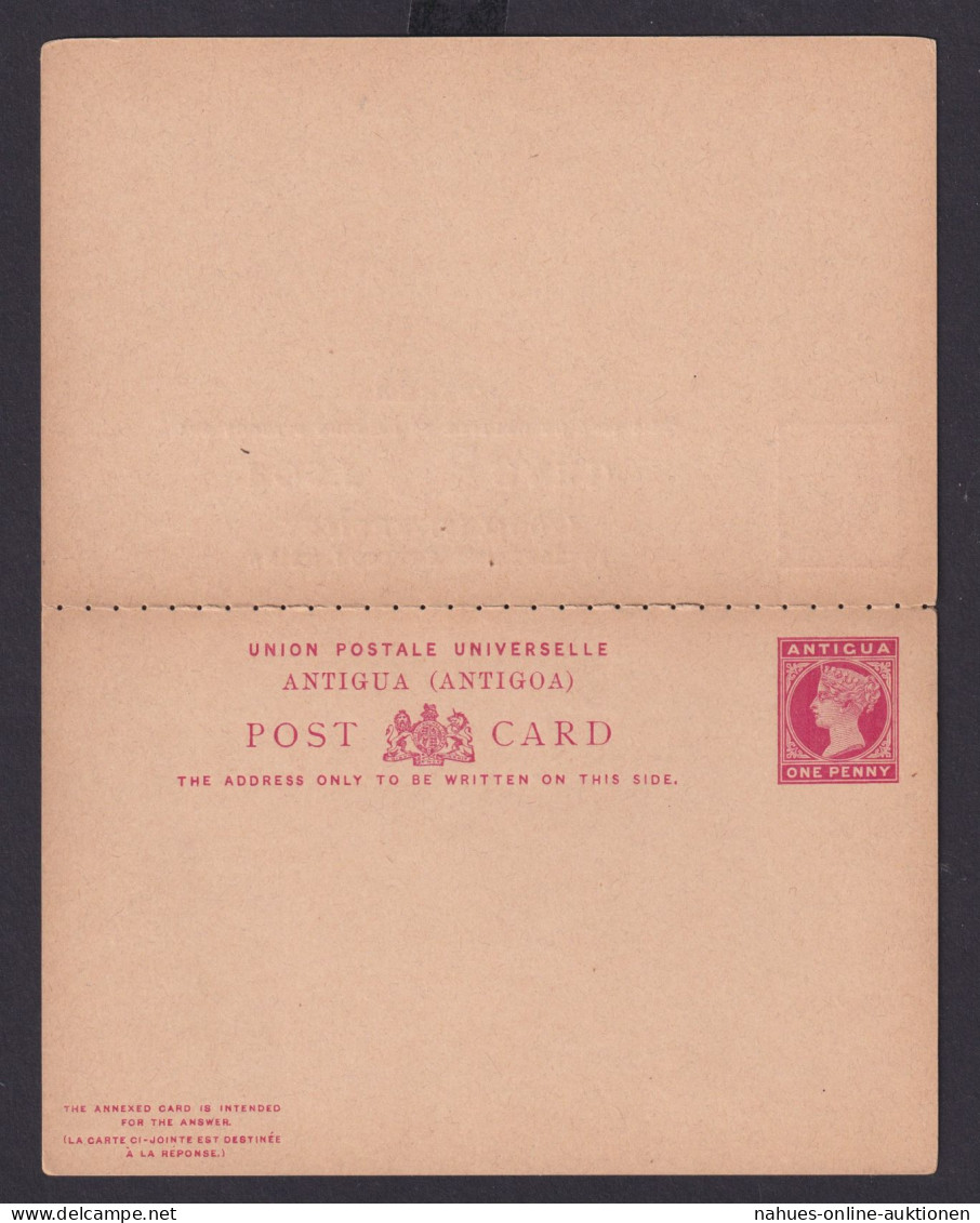 Briefmarken Britische Kolonien Antigua Ganzsache Queen Victoria Frage & Antwort - Antigua Und Barbuda (1981-...)