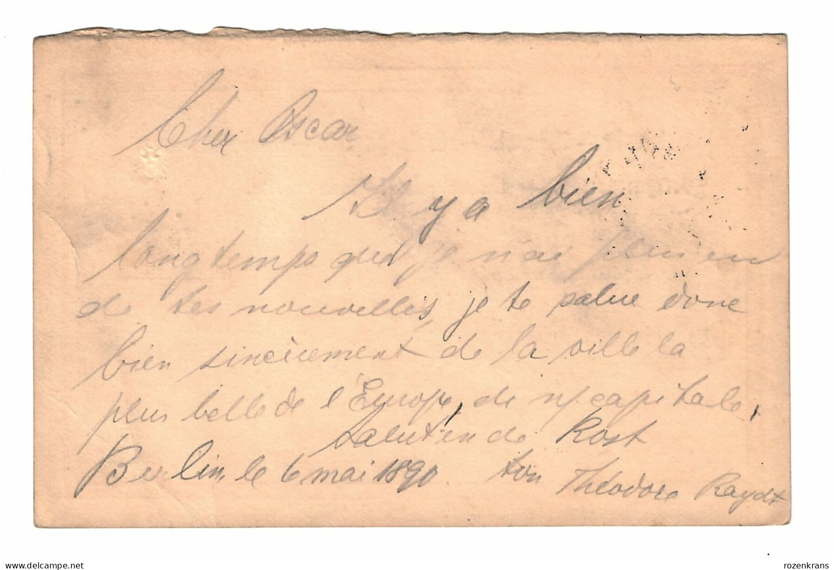EP E.P. Entier Postale Ganzsache Deutsche Reichspost Kartenbrief 1890 BERLIN N.W. Postwaardestuk Naar București Romania - Cartes Postales