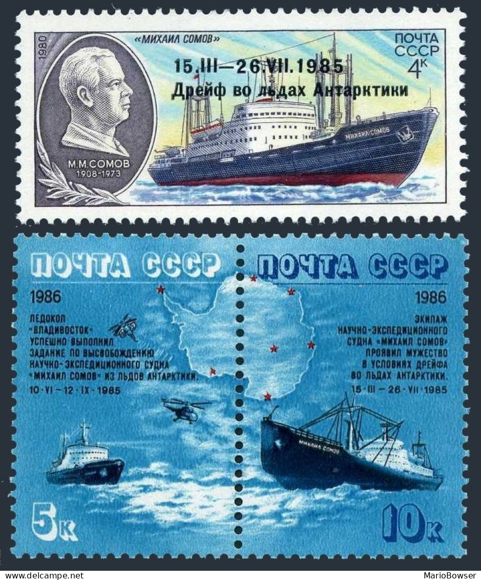 Russia 5496-5497a,5498,5499,MNH. MICHAIL SOMOV Trapped In The Antarctic,1986. - Ungebraucht