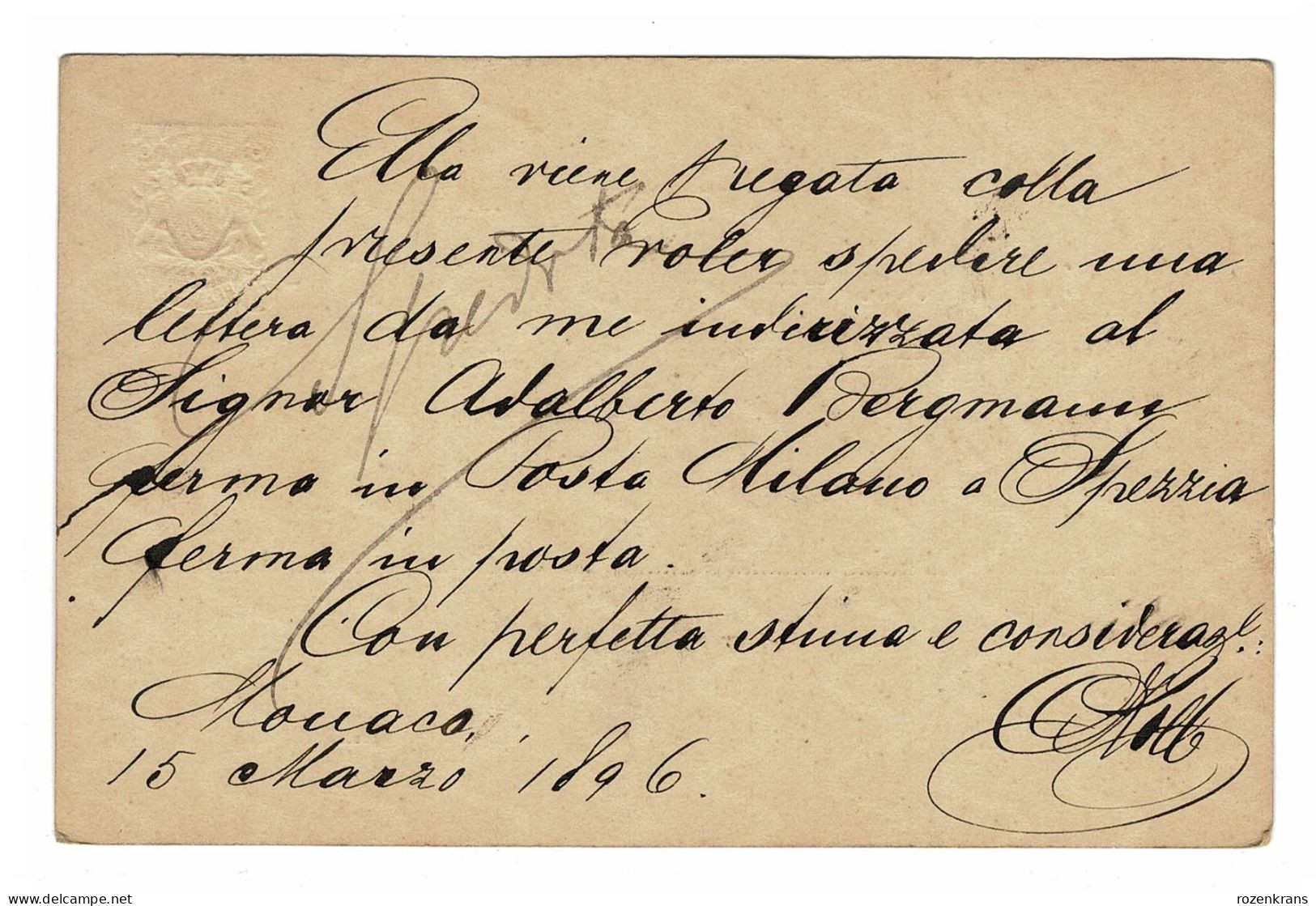 EP E.P. Entier Postale Ganzsache Deutschland Bayern MUENCHEN 1896 Naar MILANO ITALIA Postkarte 10 Pfennig Allemagne - Postal  Stationery
