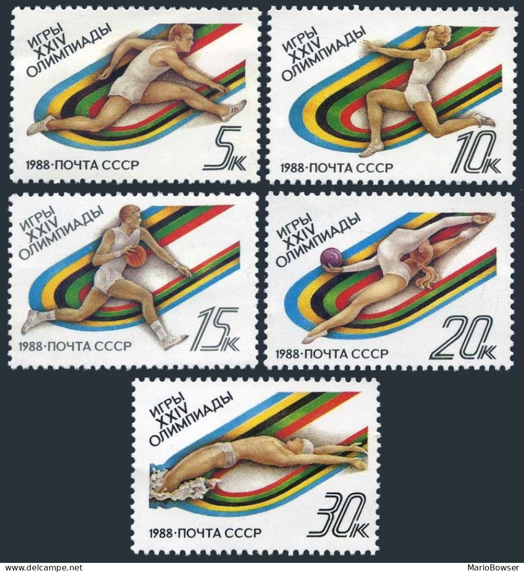 Russia 5680-5684, 5685, MNH. Mi 5840-5844, Bl.202. Olympics Seoul-1988, Soccer. - Ongebruikt