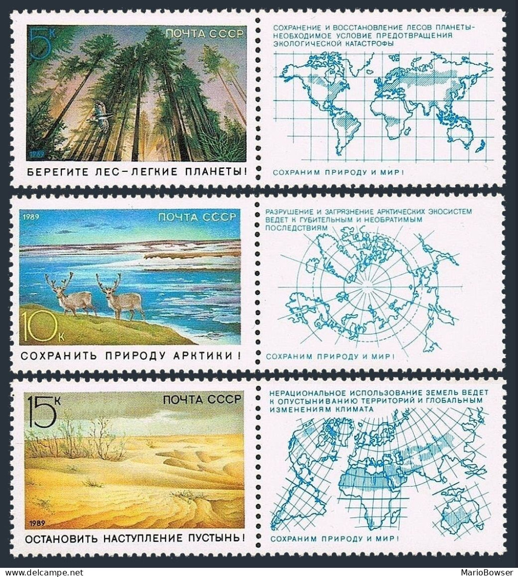 Russia 5747-5749 Sheets,MNH.Michel 5921-5923.Forest,Arctic Deer,Stop Desert.1989 - Neufs