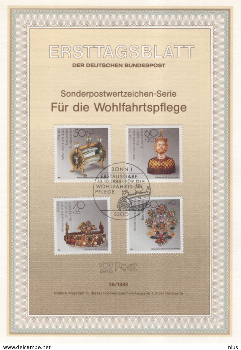 Germany Deutschland 1988-26 Fur Die Wohlfahrtspflege, Meisterwerke Silber Gold, Canceled In Bonn - 1981-1990