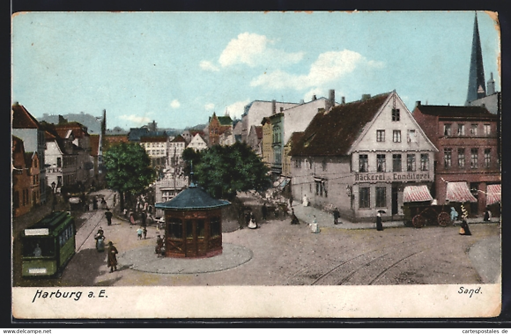 AK Hamburg-Harburg, Strasse Sand Mit Bäckerei & Konditorei Und Strassenbahn  - Harburg