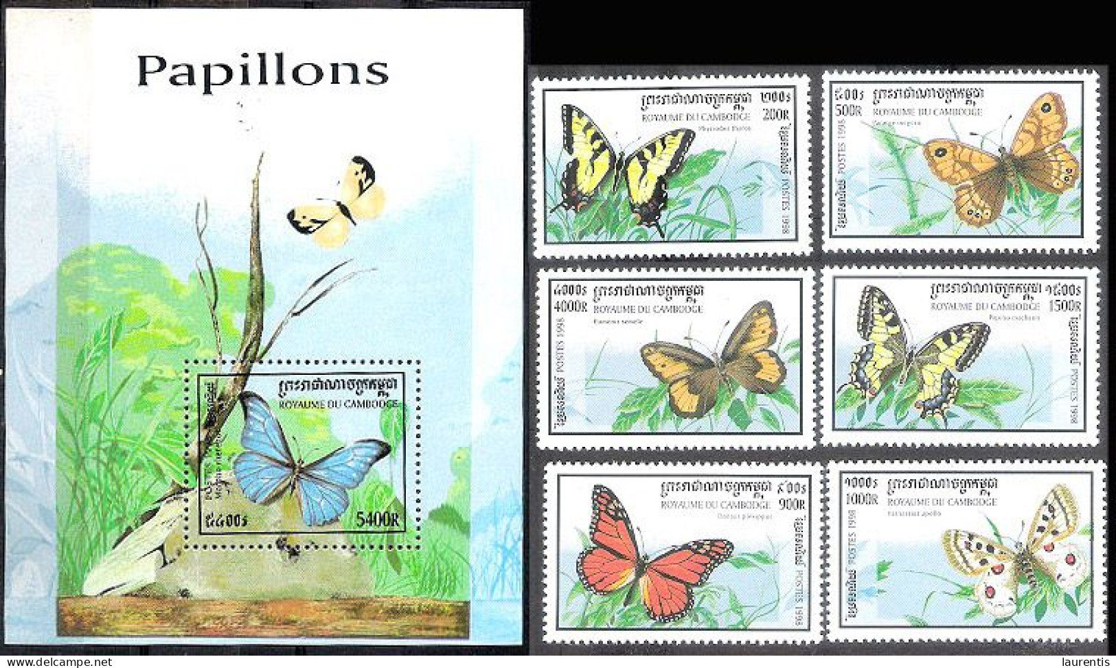 783  Papillons - Butterflies - Cambodge Yv 1548-53 + BF - MNH - 2,75 - Schmetterlinge