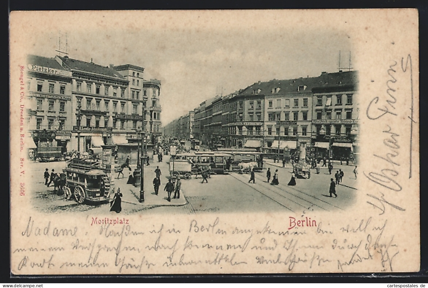 AK Berlin-Kreuzberg, Belebter Moritzplatz Mit Pferdebahn  - Kreuzberg