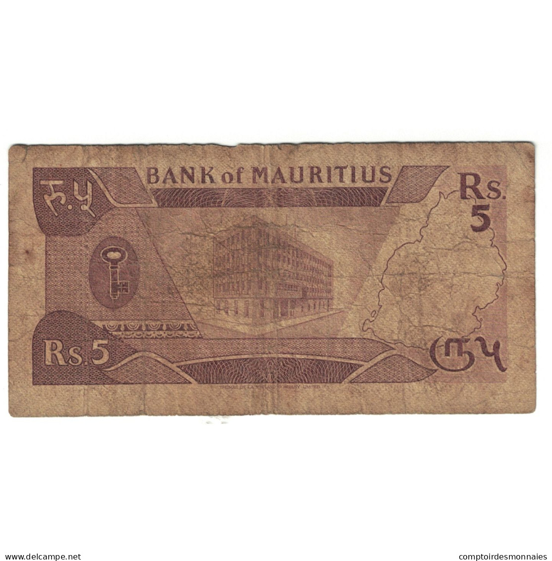 Billet, Maurice, 5 Rupees, KM:34, B+ - Maurice
