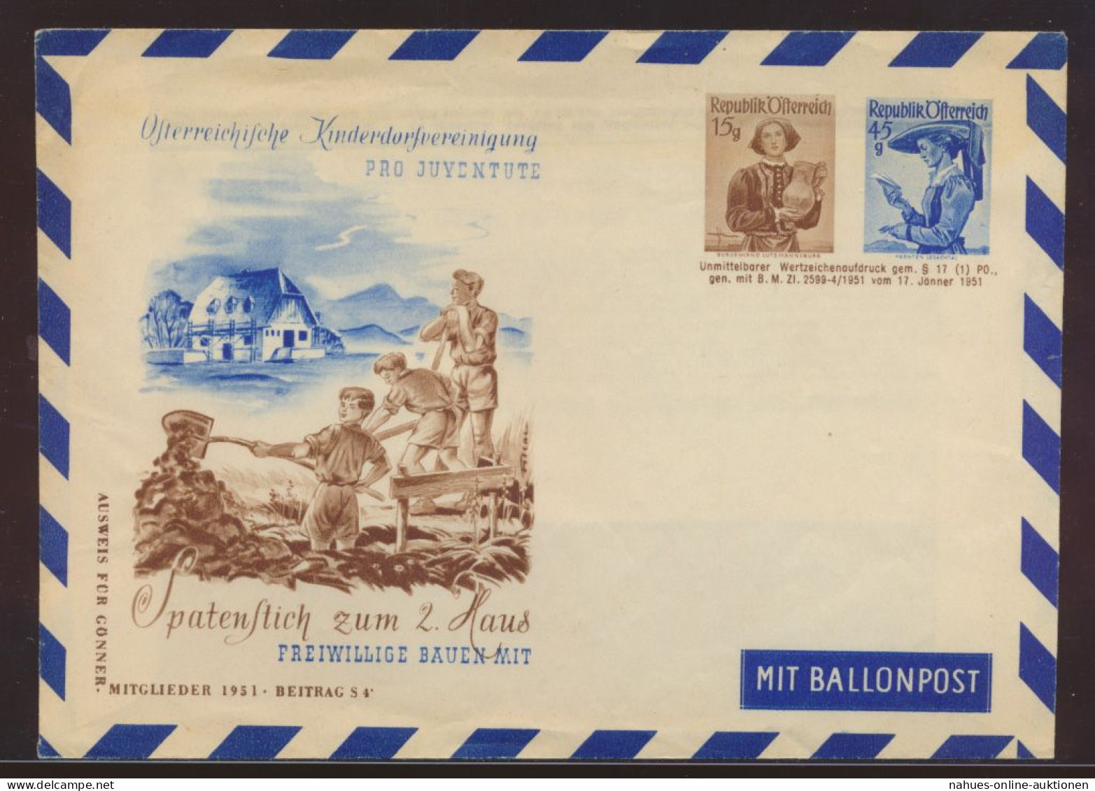 Flugpost Airmail Ballonpost Balloon Post Österreich 15+45g Privatganzsache - Zeppeline