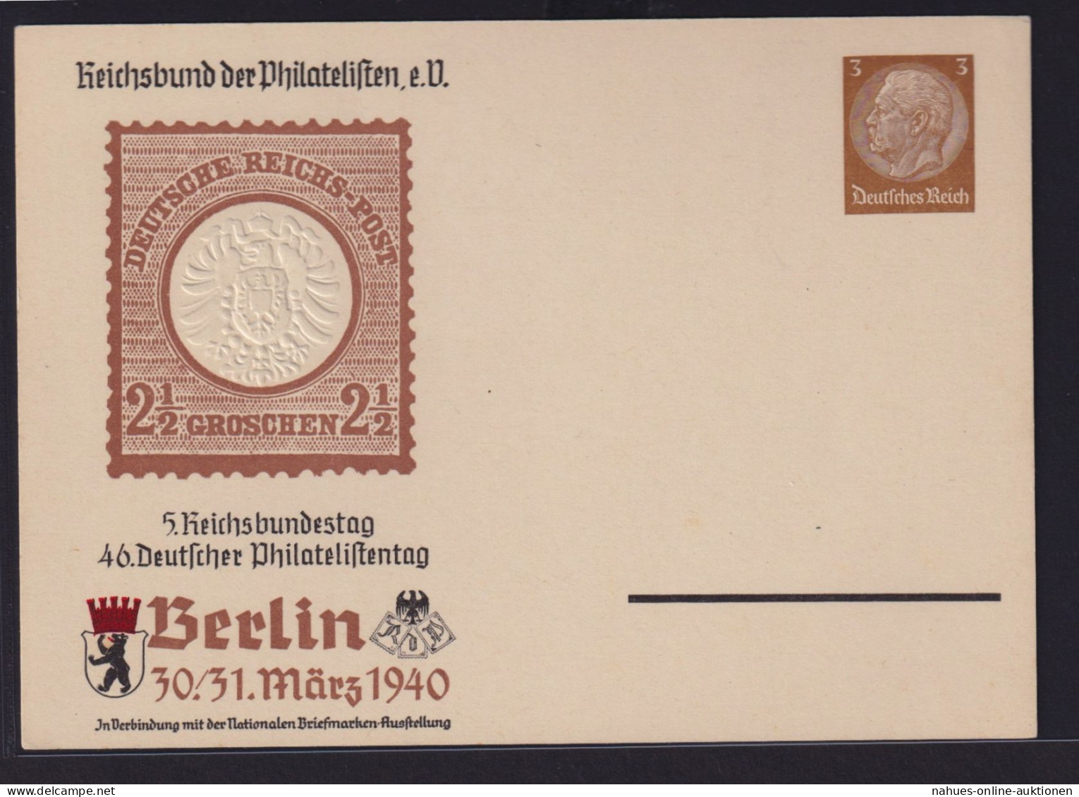 Philatelie Deutsches Reich Privatganzsache 3 Pfg. Hindenburg Mit Toll Geprägter - Other & Unclassified