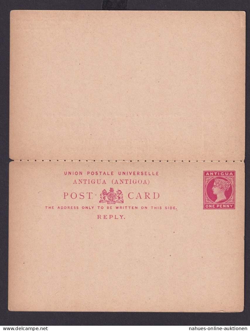 Briefmarken Britische Kolonien Antigua Ganzsache Queen Victoria Frage & Antwort - Antigua Et Barbuda (1981-...)