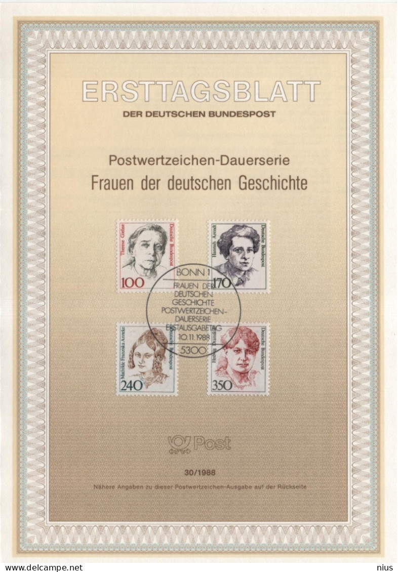 Germany Deutschland 1988-30 Frauen, Giehse, Arendt, Anneke, Dransfeld, Canceled In Bonn - 1981-1990