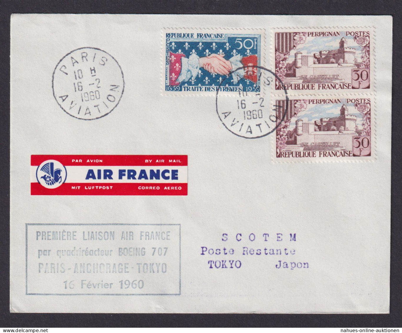 Flugpost Brief Air France Erstflug Boeing 707 Paris Frankreich Anchorage Alaska - Brieven En Documenten