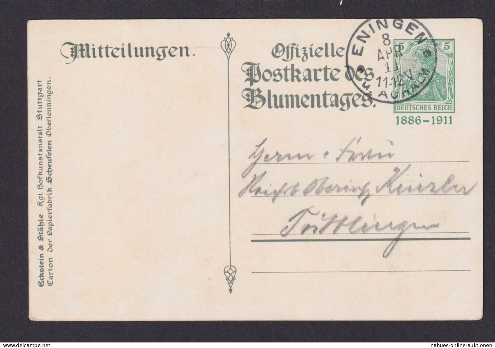 Deutsches Reich Privatganzsache Königspaar Württemberg Eningen N Tuttlingen 1911 - Other & Unclassified