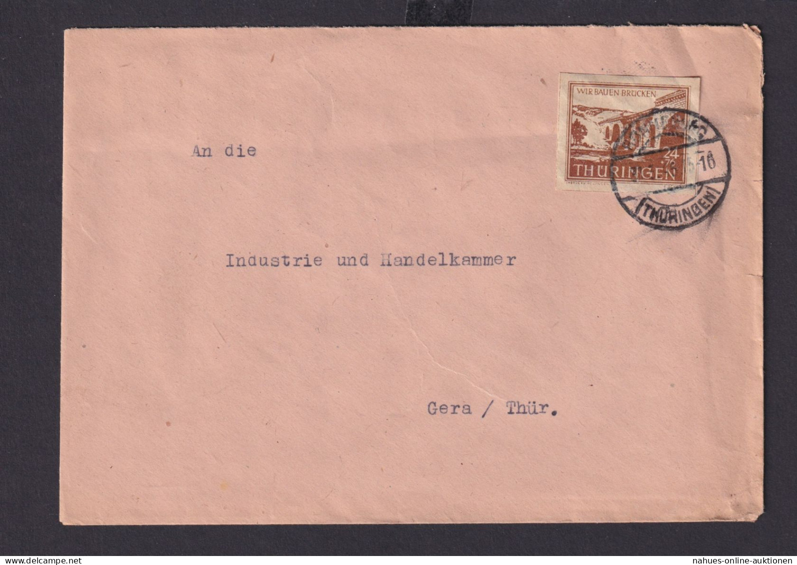 SBZ Thüringen Brief EF 115 Cy Brücken Wiederaufbau Ronneburg Nach Gera 31.3.1946 - Sonstige & Ohne Zuordnung