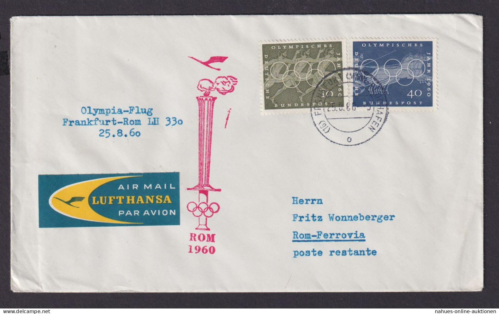Flugpost Brief Air Mail Olympia Flug Sport Frankfurt Rom Italien Lufthansa - Briefe U. Dokumente